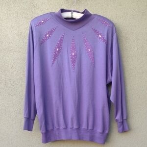 Vintage Pandamonium Purple Mock Neck Knit Top with Geometric Design L